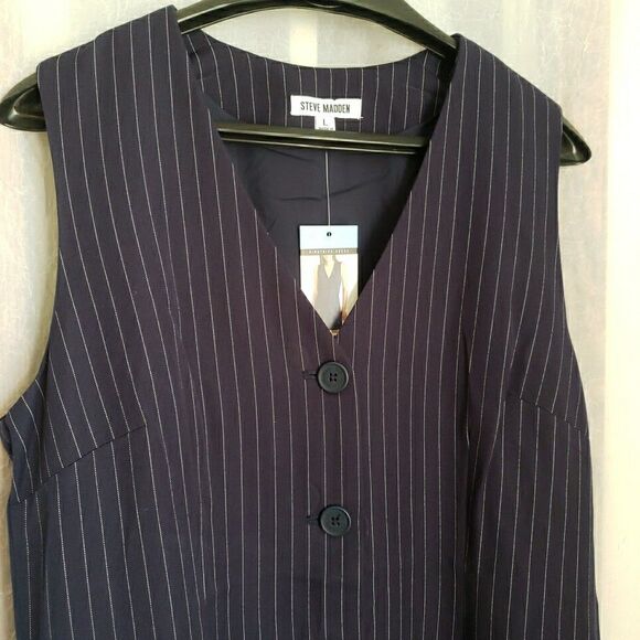 NWT Steve Madden Pinstripe Dress Navy Sizes Small Large MSRP 99.00 - Picture 5 of 8